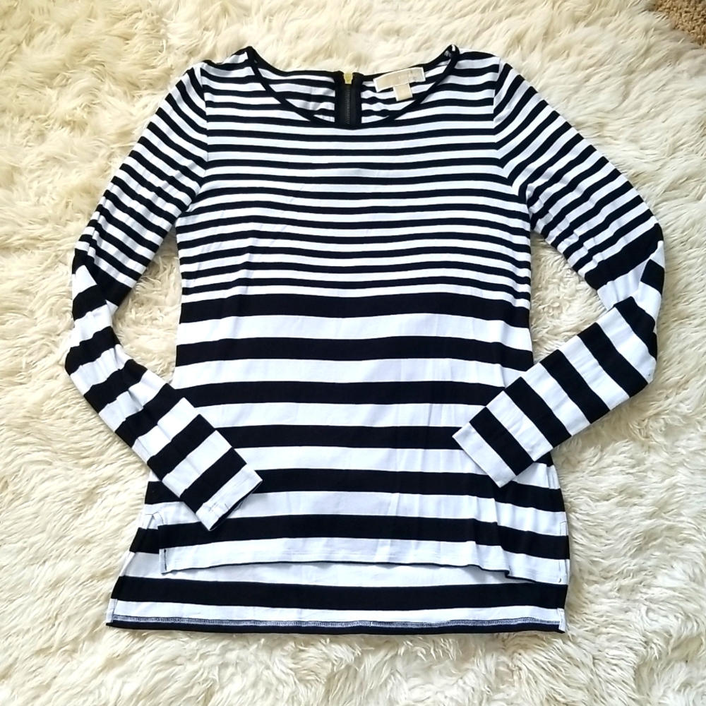 Michael Kors Black White Stripe Long Sleeve Top Wednesday Goth Punk